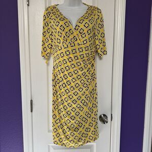 LRL LAUREN RALPH LAUREN Yellow Chain Link Faux Wrap Dress Women’s Size 10